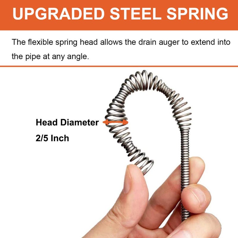 BACEYIOU Drain Auger, Clog Remover with Drill Adapter, 25 Feet Flexible Plumbing Snake Use Manually or Powered for Kitchen, Bathroom and Shower Sink, Comes with Gloves (orange) - Image 5